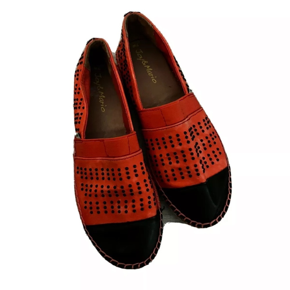 Joy And Mario Womens Espradrilles Flats Slippers Beach Shoes Size 7W Coral/Black